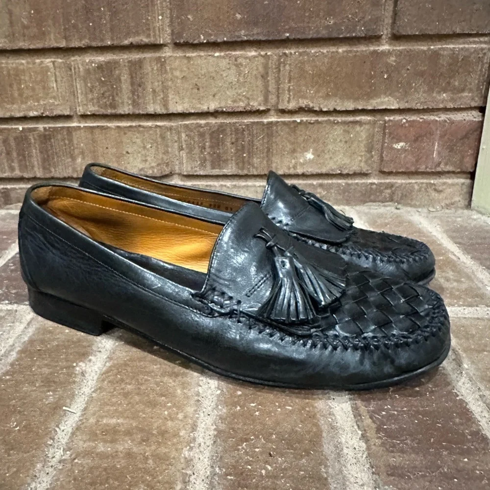 COLE HAAN Resort Black Woven Leather Tassel Loafers Men's Size 9